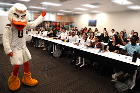 Sebastian the Ibis at DPHS 2023 Fall Orientation