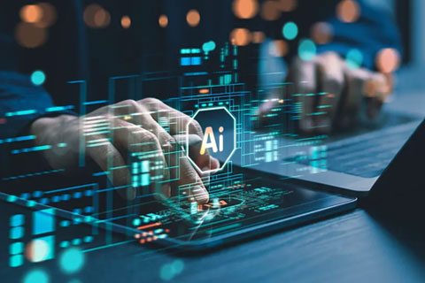 AI graphics of hands on a computer