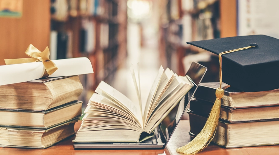 Close-up view of books in a library