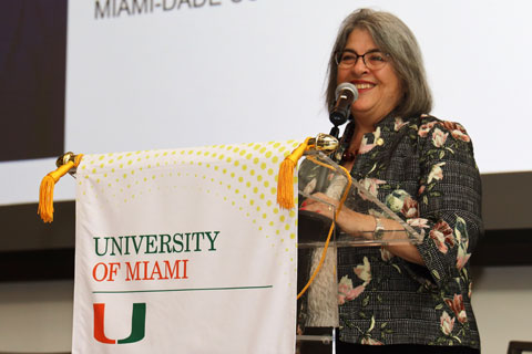 Mayor Daniella Levine Cava smiling by podium