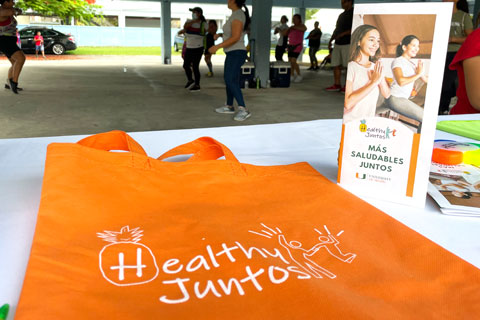 Close up of tote bag and brochure of Health eLifestyles Lab